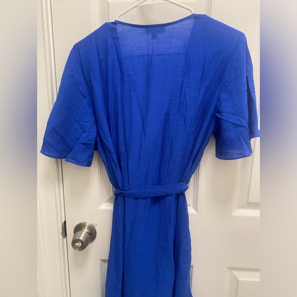 SOLD! Topshop Royal Blue V-Neck Wrap Tie Riffle Mini Dress 6 - Picture 10 of 13